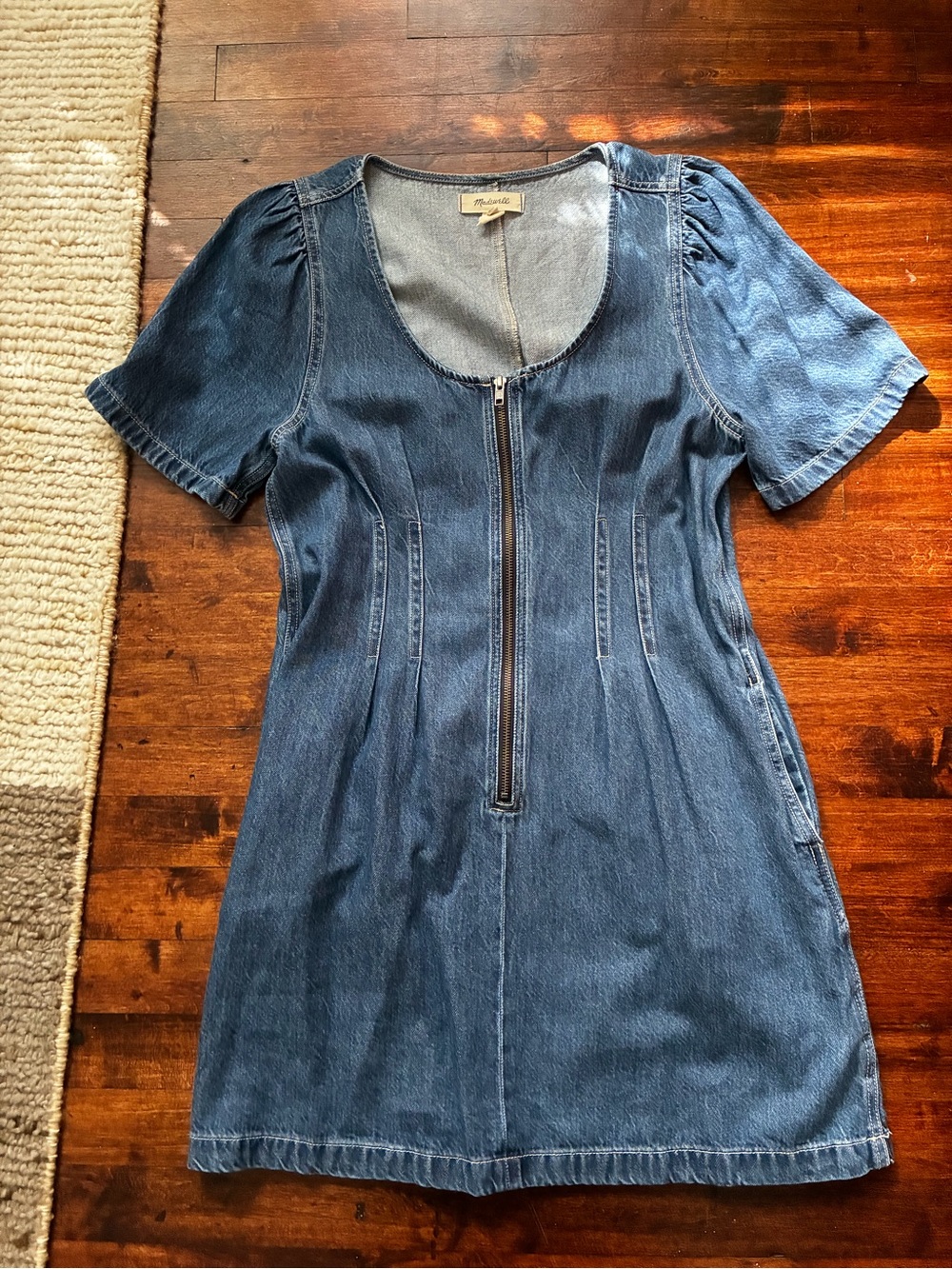 Madewell Women's Denim Zip-Front Scoop Neck Dress in Medium Blue Size 12